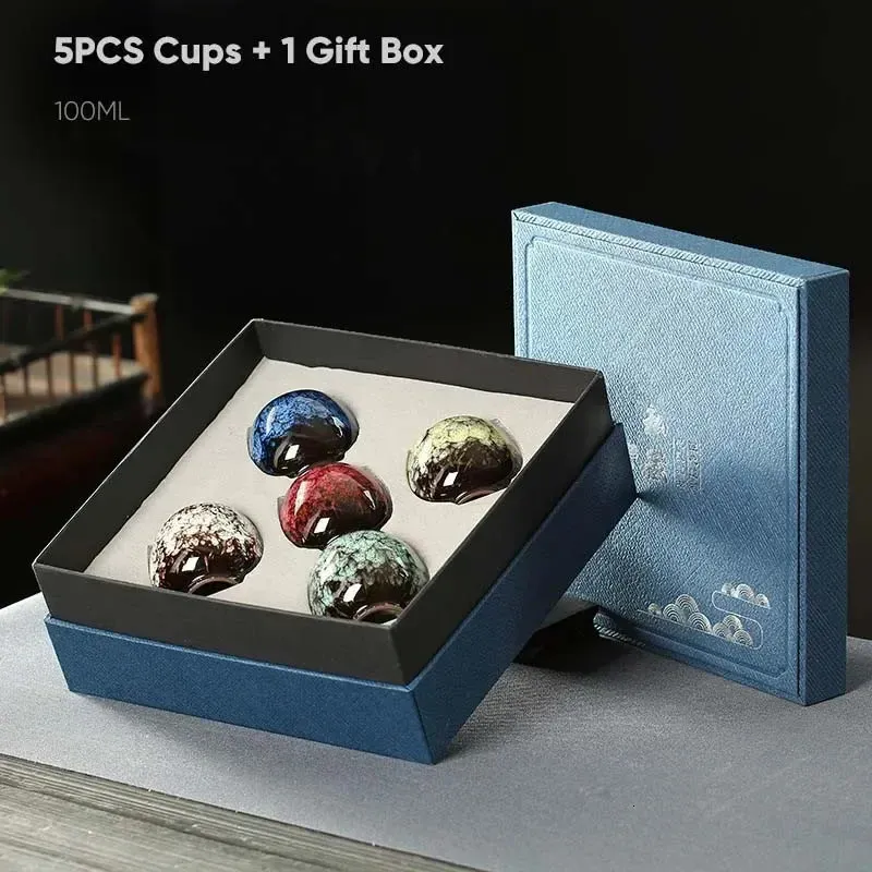 5pcs 세라믹 컵 세트 커피 세라믹 컵 도자기 컵 도기 찻잔 식수 찻잔과 선물 상자 도매 240304