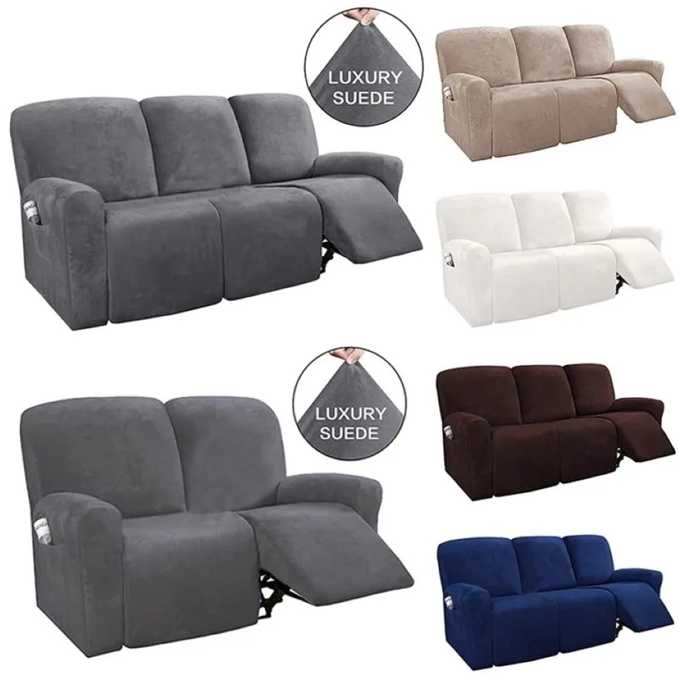 2-3-sits all-inclusive Recliner soffa täcker icke-halkmassage elastisk fodral mocka soffa avslappnad fåtölj 210910271i