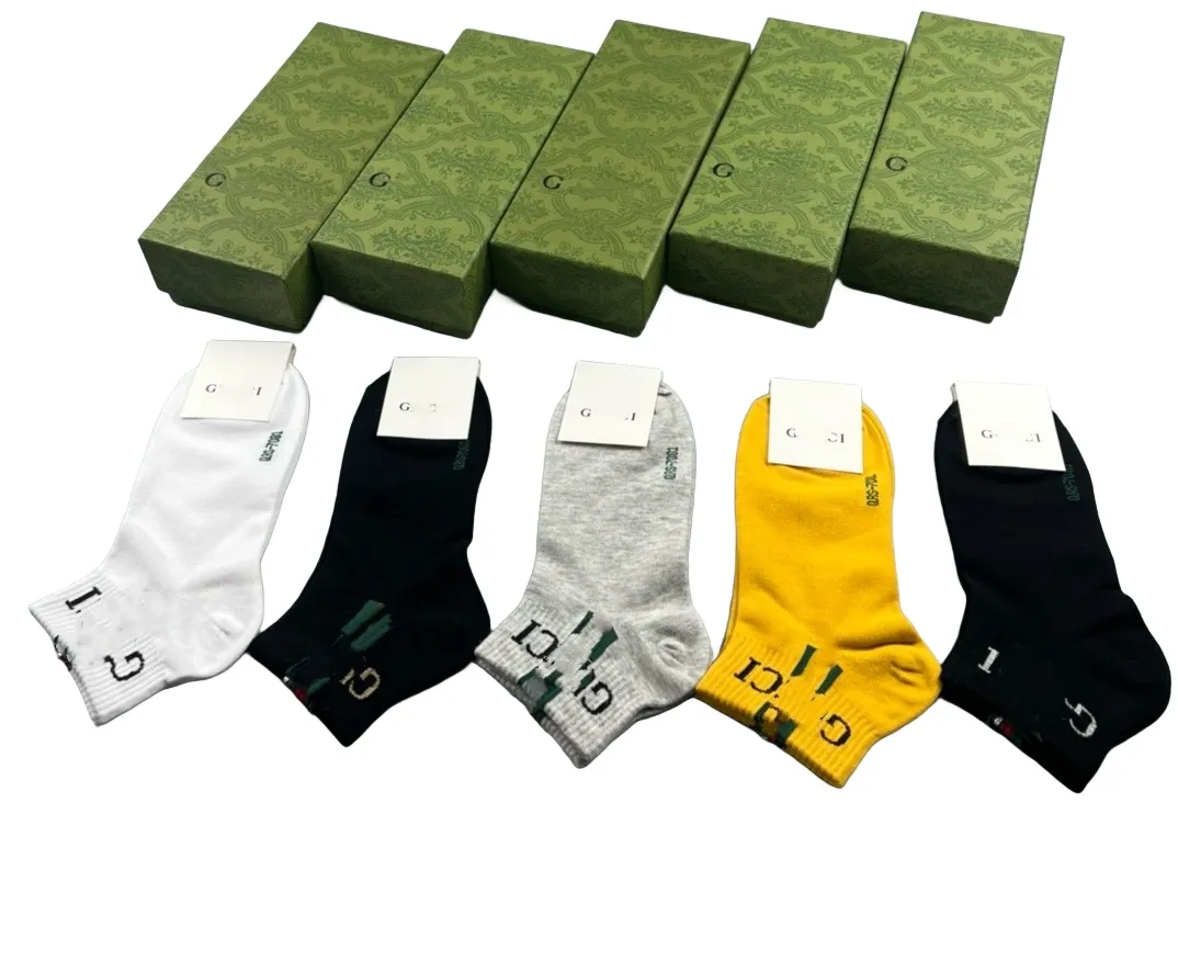 Fashion Luxury Short Sport G Socks Street Style Stripe Sports Basketball Sock för män och MS 5st/Lot Mens Designer med Box 5 Color Mixed Loading