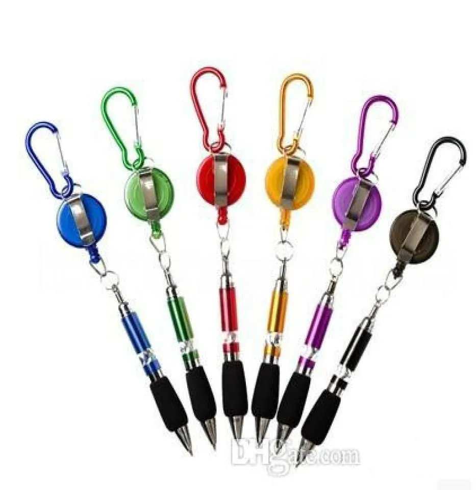 5 Kleuren Intrekbare Badge Reel Golf Scoren Balpen Riemclip Karabijnhaak Reizen Sleutelhanger Pen Snap Hook3638550