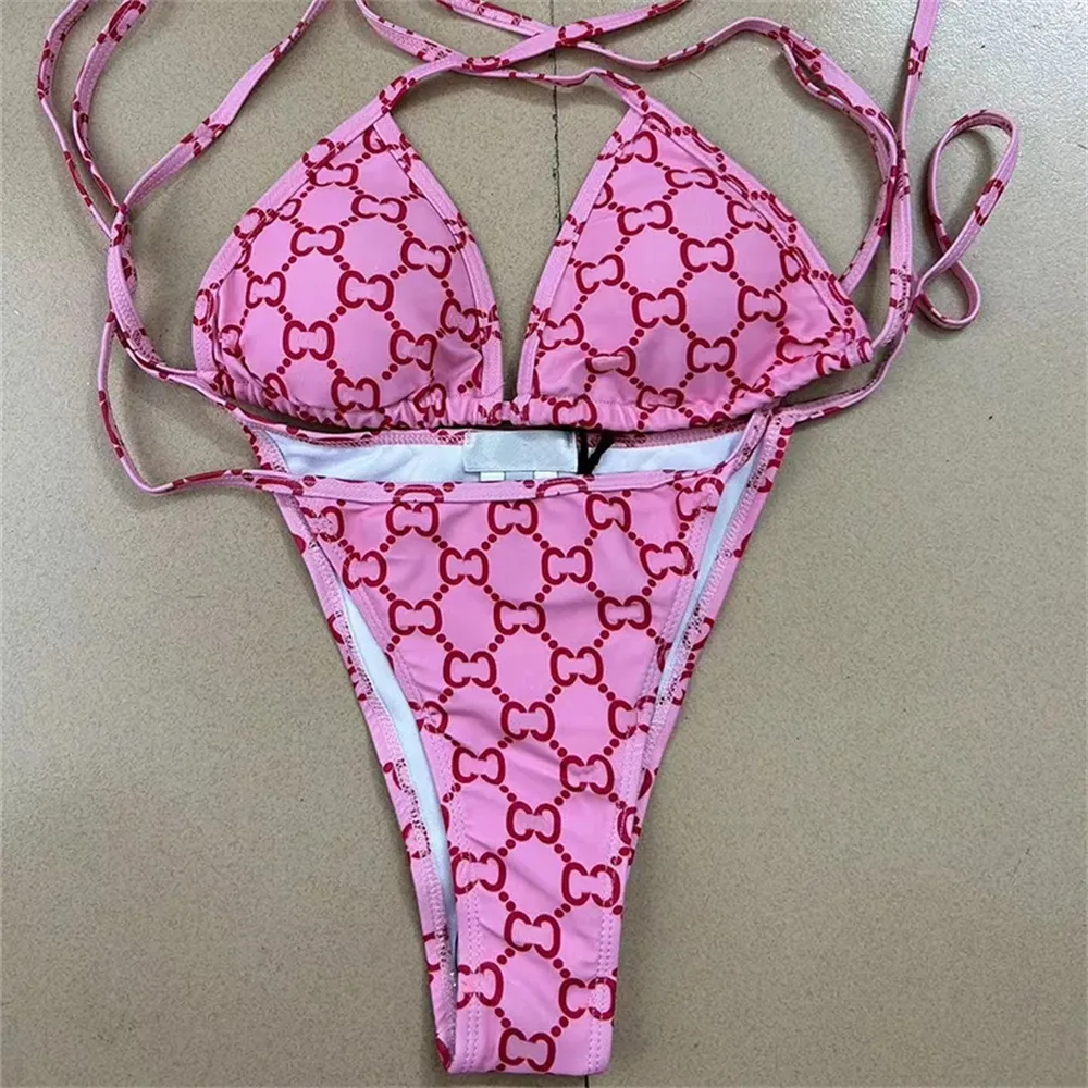 Women Swimwear Fashion Print Lady Bikini Set Holiday Girls Traspir Elastic Swimsuits Personality Sexy Swimming Biknis Letter SSG