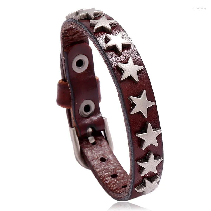 Bangle Trend Retro Leather Five Pointed Star Armband Charming Men's Fashion Jewelry Hip Hop Punk Accessories Party Gift