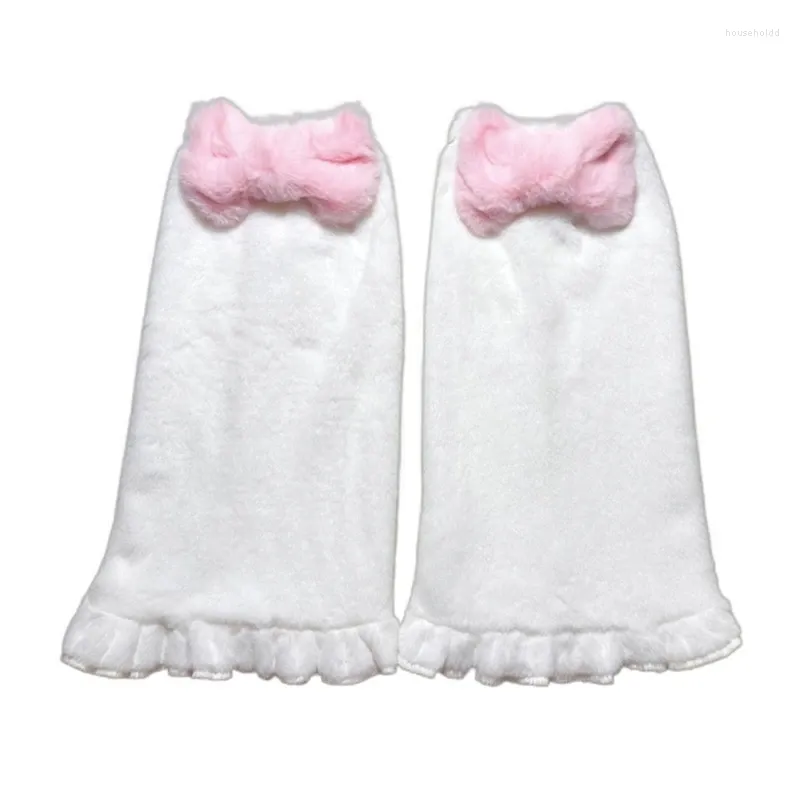 Women Socks Girls Bowknot Leg Warmers Ruffled Flared Hem Plush Knee High Long