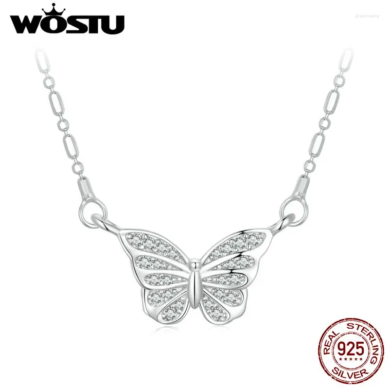 Chaînes WOSTU 925 Sterling Silver Simple Butterfly Pendentif Collier Lady Engagement Accessoires avec CZ Liens empilables Bijoux Cadeau