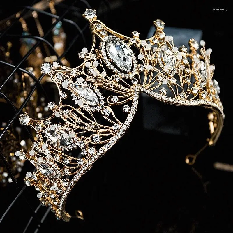 Haarclips Bruidskroon Gouden bruiloftaccessoires Kristal Strass Bruid Tiara's en kronen Hoofddeksel Diadema Ornament