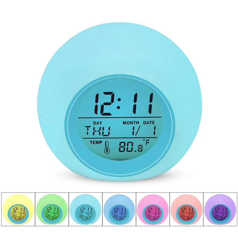 LED réveil lumière étudiant horloge numérique thermomètre 7 couleurs changeante lumière nuit brillant horloges de chevet pour enfants chambre Tabl8185887