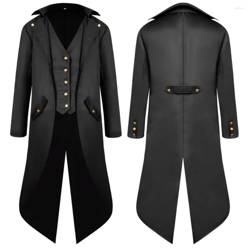 Vestes pour hommes Renaissance médiévale Hommes Manteau Vintage Steampunk Veste Pirate Costum Victorien Swallow Tail Long Trench Mariage Halloween