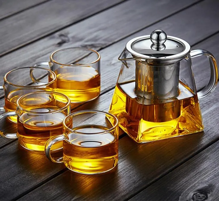 Juego de té de vidrio resistente a altas temperaturas de 350 ml Tetera filtrante de acero inoxidable de vidrio resistente al calor Tetera cuadrada de flores con fa5341666