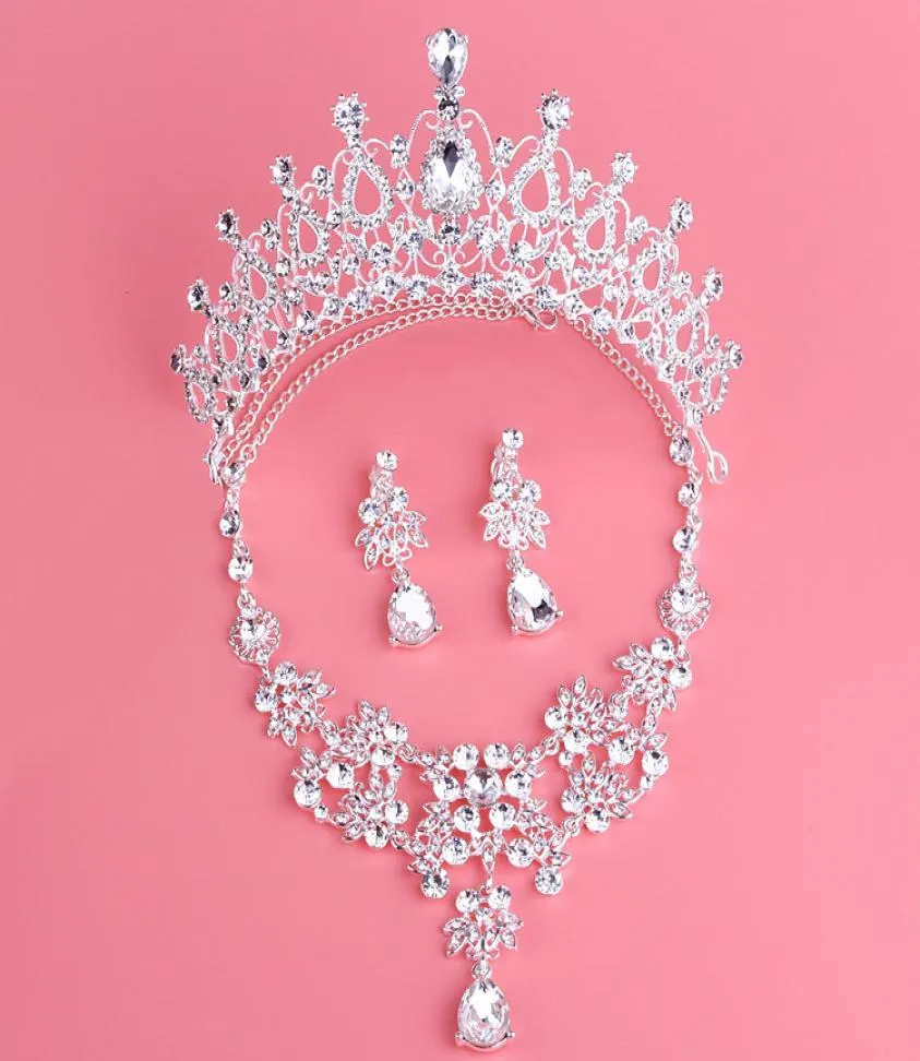 Scintillanti corone nuziali barocche collana orecchini set diademi accessori gioielli da sposa floreali set per feste di nozze S0067803623