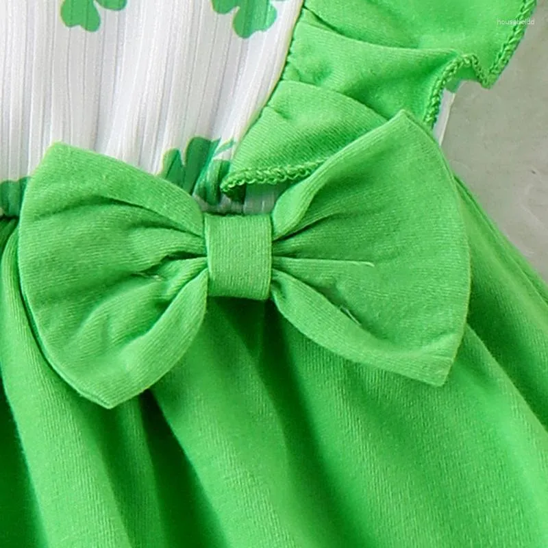 Sukienki dla dziewczynek niemowlę dziecięcego wielkanocna sukienka kombinezonu króliczek szamrock print z krótkim rękawem romper z łukiem na głowę