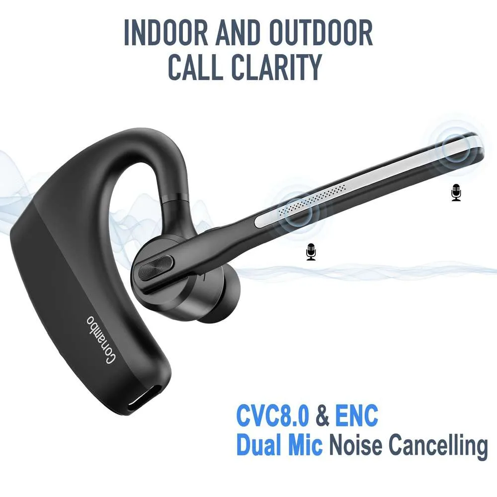 Conambo 5.2 con CVC8.0 Auricular Bluetooth con micrófono dual y cancelación de ruido Auriculares inalámbricos con tiempo de conversación de 16 horas para conductores de camiones, teléfonos celulares con iPhone y Android