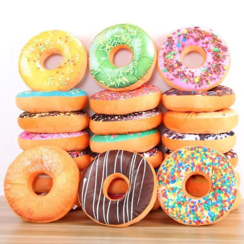 1pc 3d donut peluş yastık yuvarlak kek yastık koltuk yastık çocuk oyuncak ev dekoru düğün yastığı Noel doğum günü hediyesi 40cm 202316