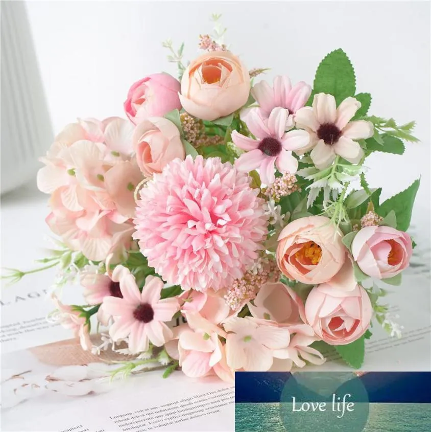 7 têtes d'hortensia fleurs bouquet artificiel soie floraison fausse pivoine mariée main fleur roses centres de table de mariage décor5434815