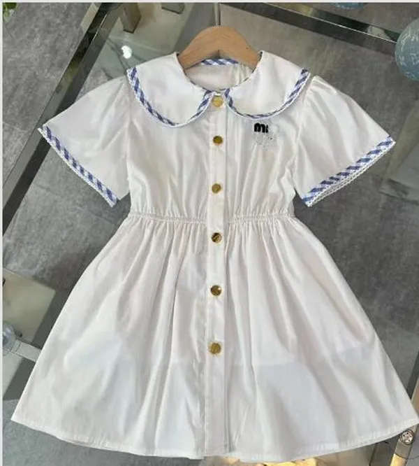 Abito da principessa per bambina di design estivo di lusso, nuova camicia per bambini, con collo a bambola e chiusura in vita