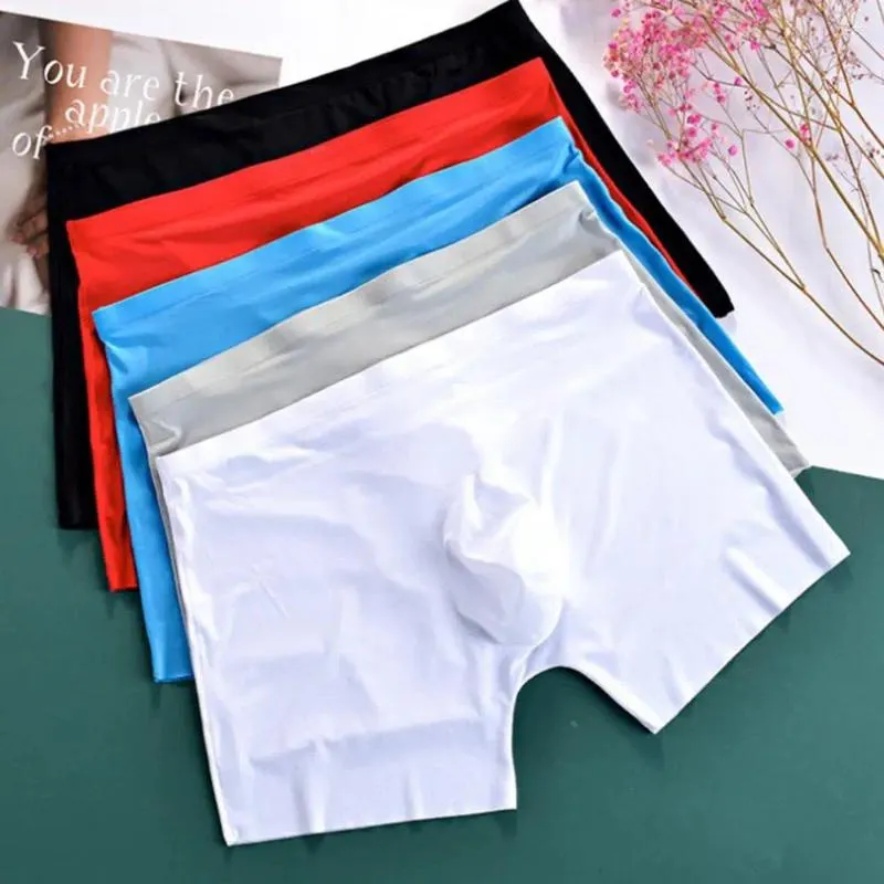 Mutande da uomo Boxer Seta di ghiaccio U Design convesso Intimo traspirante a vita media Boxer Mutandine tinta unita Slip elastici