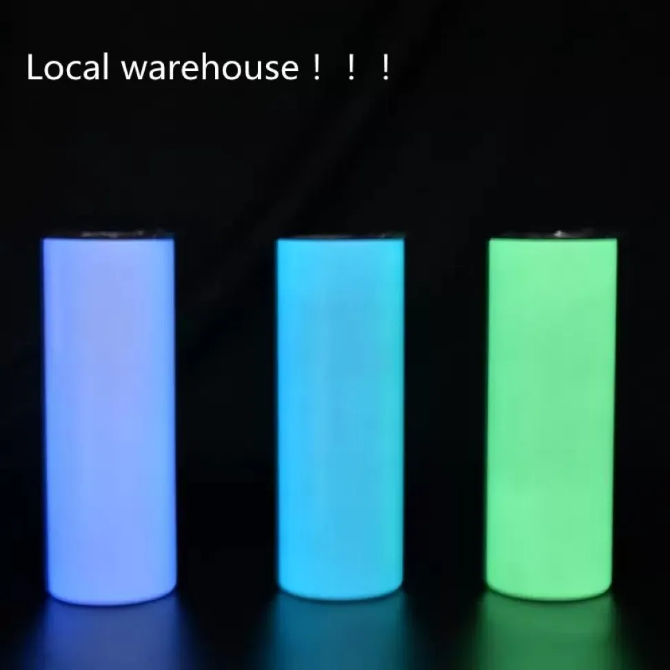 Entrepôt local Sublimation Straight Tumbler 20oz Glow in the dark Blank Skinny Tumblers avec peinture lumineuse Isolation sous vide Heat264r