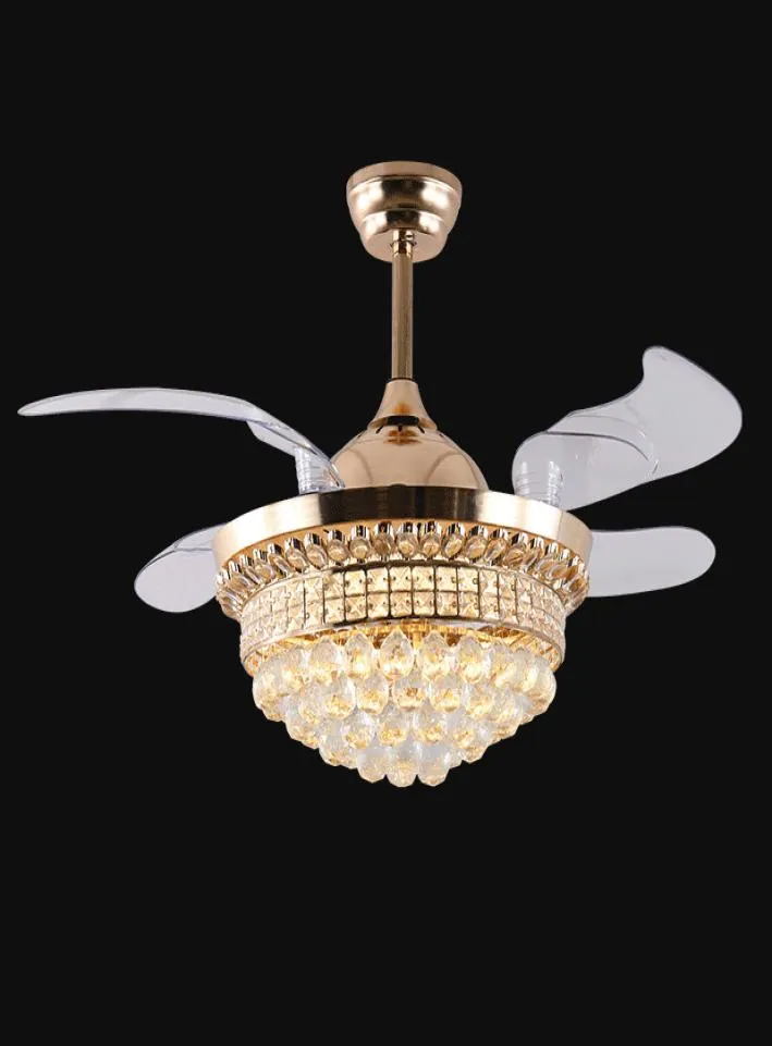 42 Inch Invisible Crystal Ceiling Fans with LED Light and Remote ControlIndoor Ceiling Light with 4 Retractable ABS Blades Fans2218553