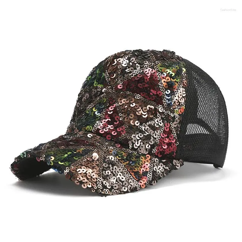 Berretto da baseball con paillettes per donna Ragazza Kpop Cappello estivo con visiera lucida in rete regolabile per protezione solare da viaggio all'aperto Donna