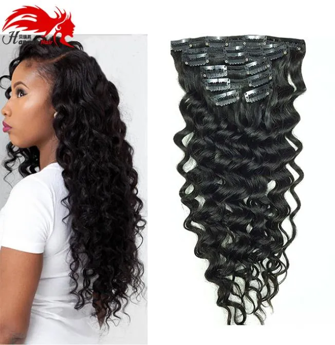 Deep Curly Clip in Human Hair Extensations for Black Women Curly Wave prawdziwy ludzki klip do włosów Remy In Extension for African American NA6429054