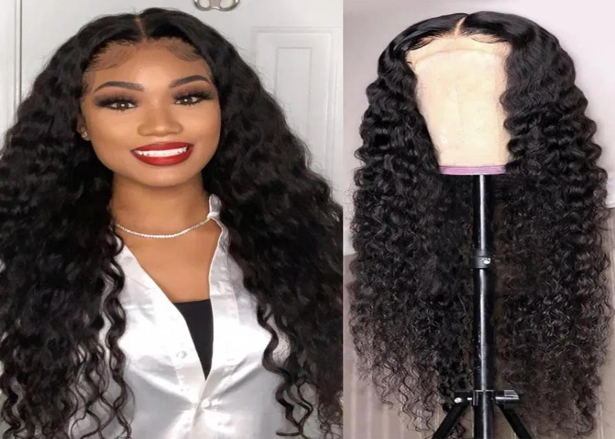 Deep Wave Lace Front Human Hair Wigs Plucked Hairline with Baby Hair Peruvian Water Curly Wig Lace Closure Wig Wet and Wavy Wig5651393