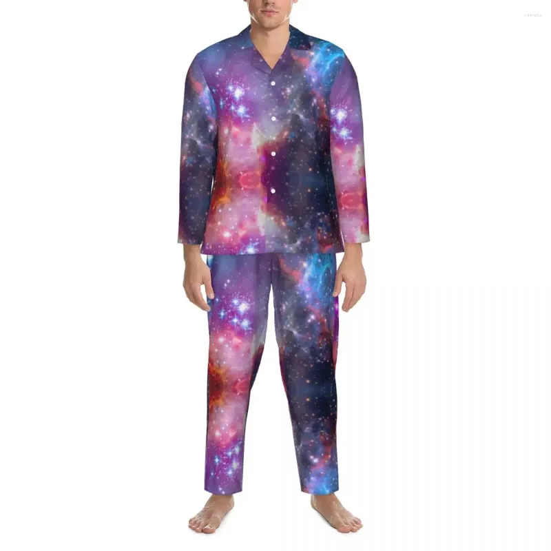 Men's Sleepwear Colorful Sky Print Pajama Sets Autumn Super Galaxy Sleep Man 2 Pieces Casual Oversized Nightwear Birthday Present