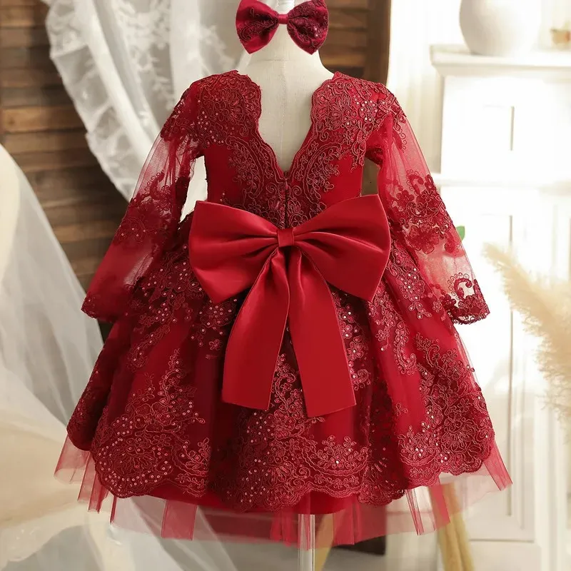 Рождественские платья для крещения для маленьких девочек, кружевное платье принцессы для первого года рождения, свадебное платье для новорожденных, детское платье на крестины 240226