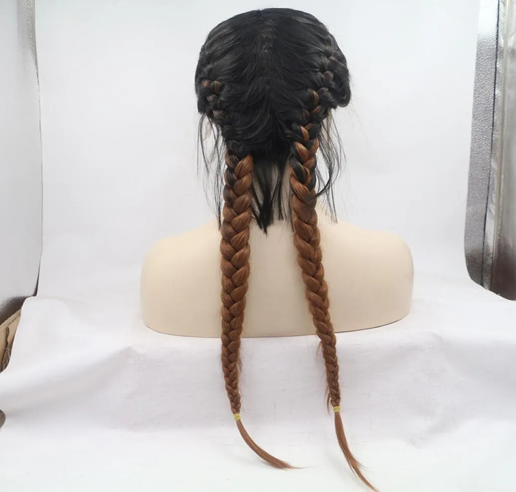 Aohai 2 tone 2 Braids Long Lace Front Wig full heat resistent fiber 24 inches long cheap synthetic hair replacement8581993
