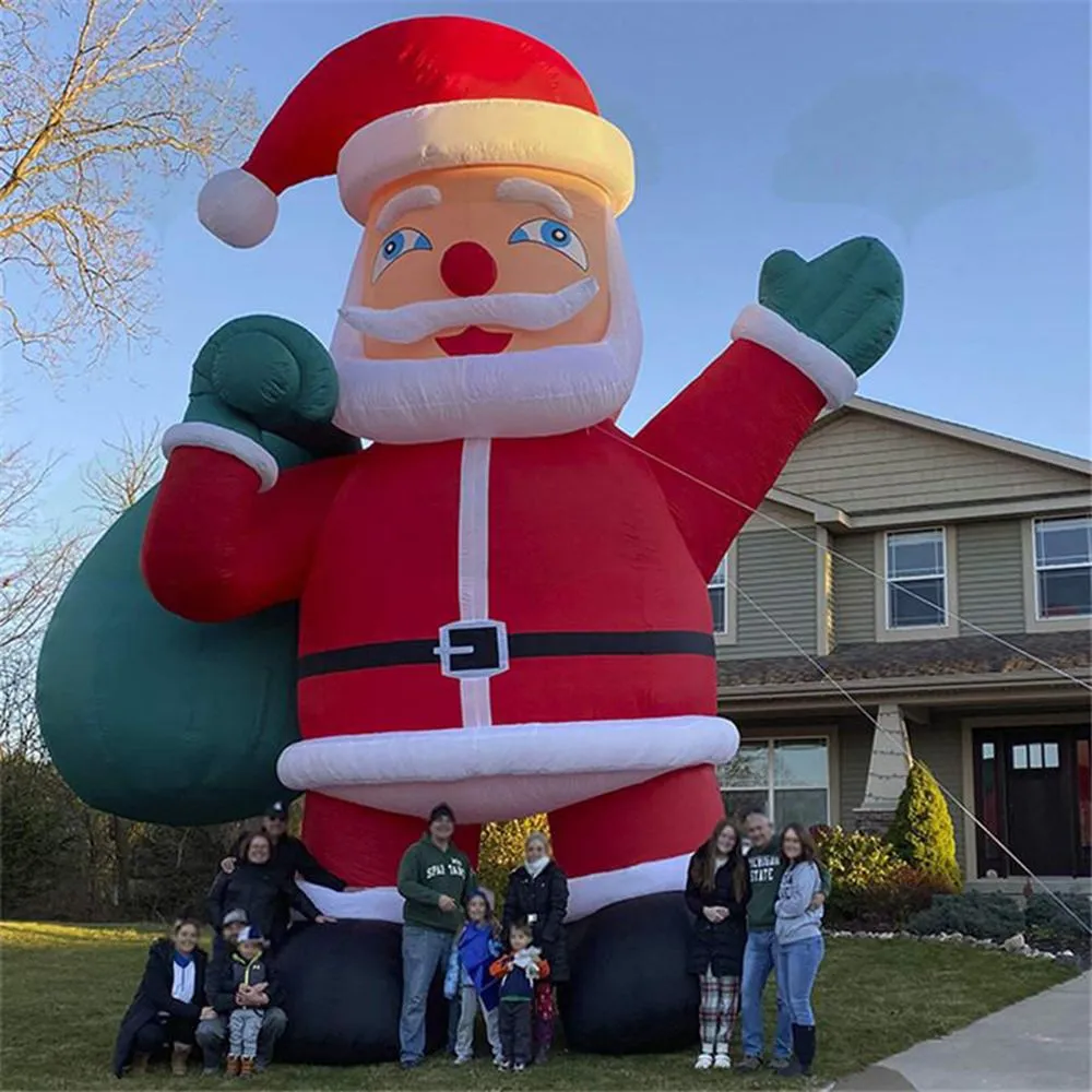 groothandel 10/26/33ft gigantische opblaasbare kerstman kerst opblaasboten buitendecoratie voor tuinfeest kerstversiering met blazer