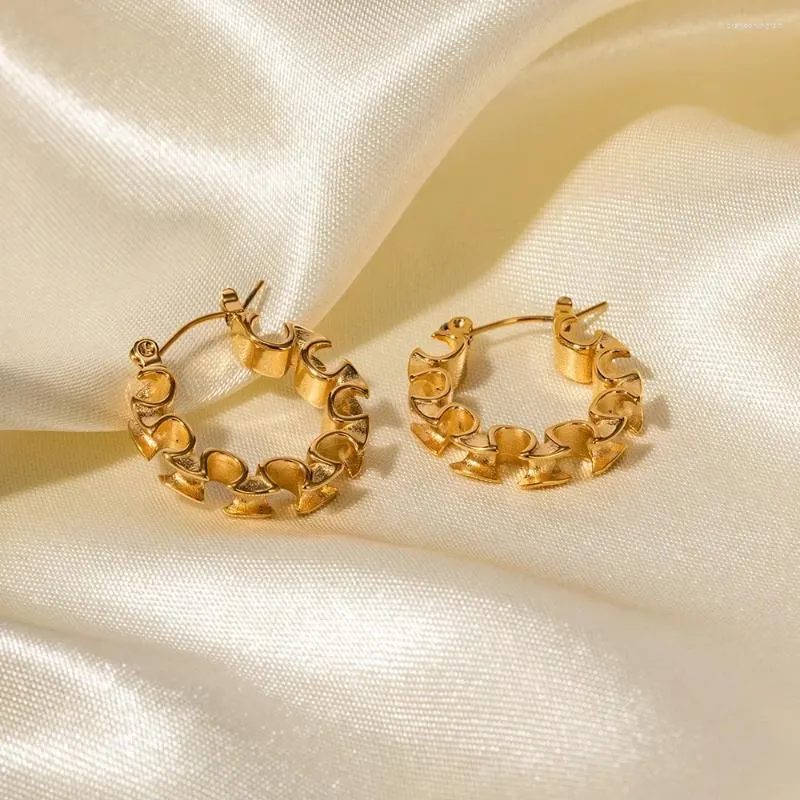 Boucles d'oreilles créoles en acier inoxydable plaqué or véritable 18 carats, bijoux délicats pour femmes, 2024