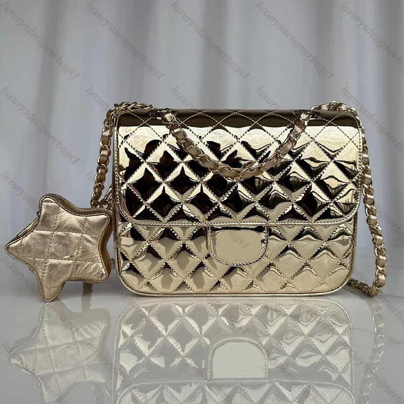 실버 특허 가죽 디자이너 어깨 가방 - 사슬 - 고급 크로스 바디 토트 여성 펜타 그램 지갑
