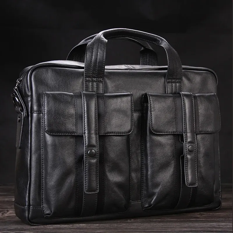 Homens de luxo maleta de couro genuíno bolsa de negócios bolsa para portátil 156 polegada escritório masculino portfólio preto 240308