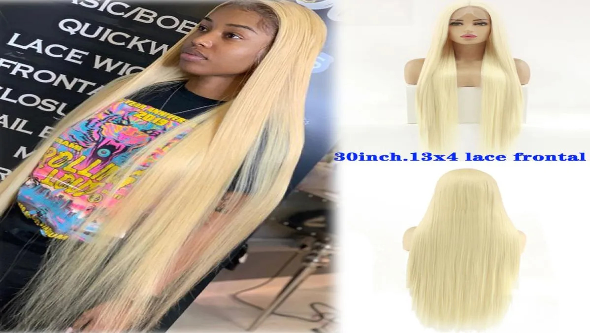 30 Inch Soft Straight Hair Wig Glueless 613 Blonde Synthetic Lace Front Wigs for Women Restyleable Silky Straight Synthetic Hair 5999169