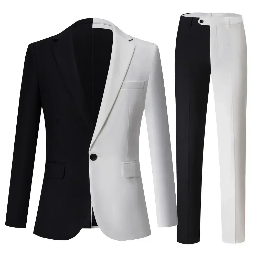 Kostymer M5xl Fashion Slim Fit Men's kostym Black and White Color Matching Male Suits 2 Piece Set Dress Party Tuxedo Show Blazer Pants