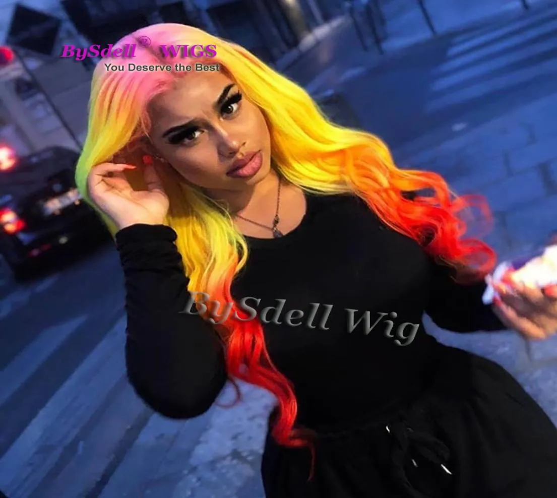 sexy lady Synthetic Lace Front Wig Loose Kim Curl Wave pink ombre yellow red Color Hair Lace Front Wigs5655034