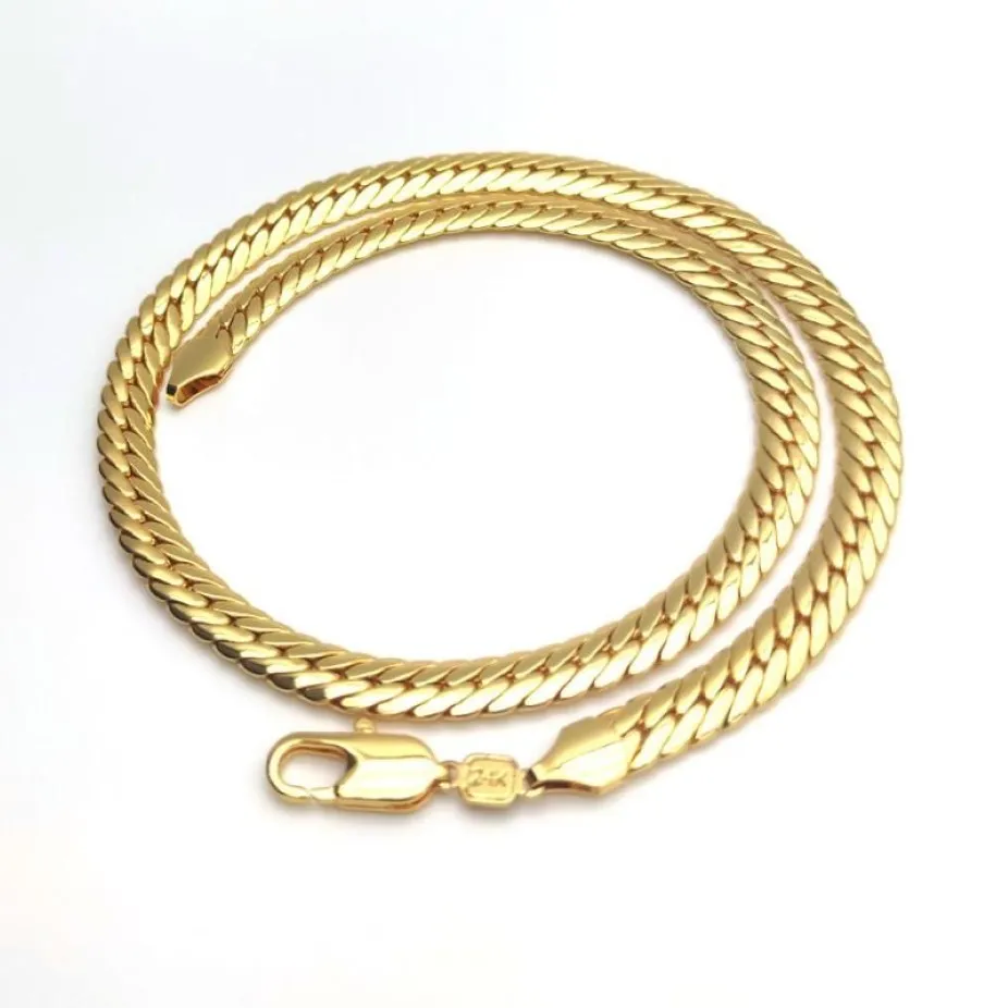 Łańcuchy Oszałamiające 24 -karatowe złoto Autentyczny GP 10 mm Skale węża węża węża węża Solid Cuban Link Naszyjnik męski 24 278t