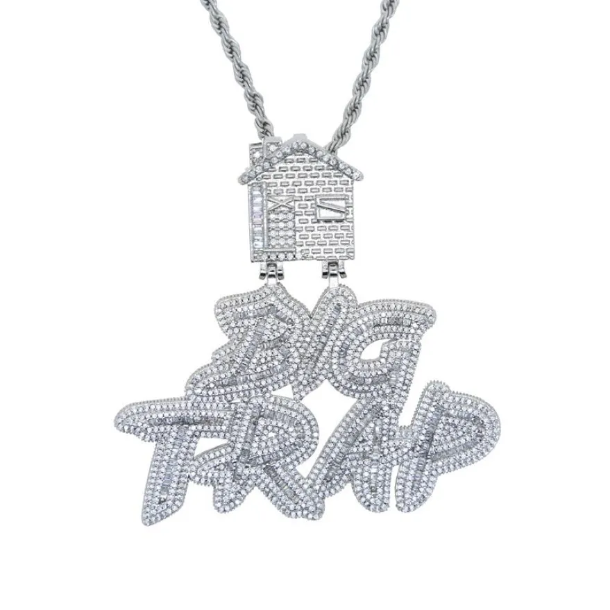 Iced Out Letter Big Trap с подвеской в виде дома, полный кубический циркон, подходит для кубинской цепочки, ожерелье в стиле хип-хоп, ювелирные изделия, целое311R