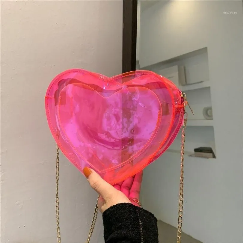 Evening Bags Women's Shoulder Crossbody Bag Small Heart Pure Color Transparent Jelly Metal Chain Whole 2021 Fashion Sweet260t