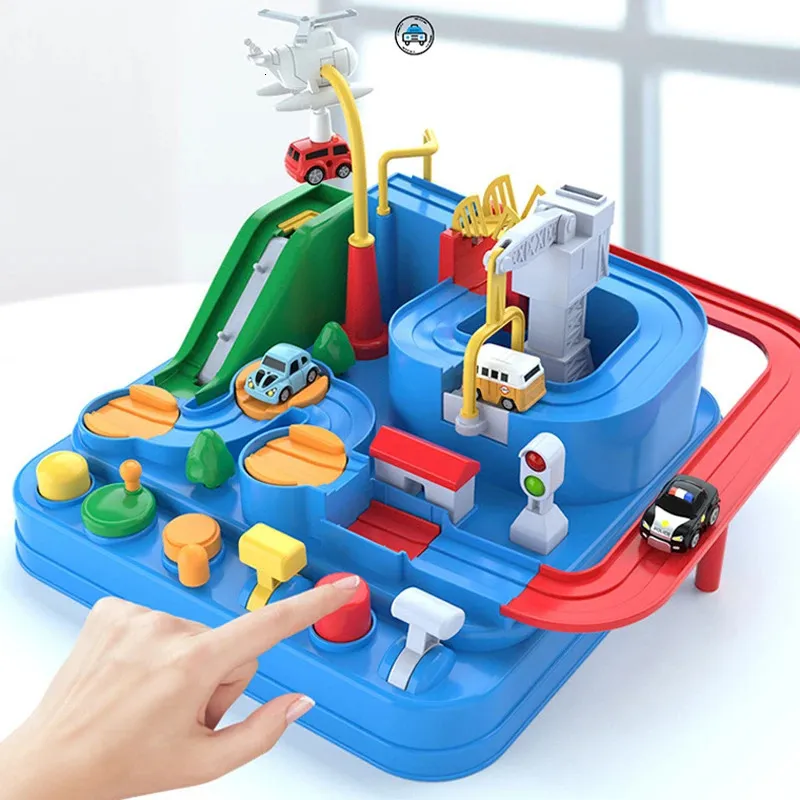 Racing Rail Car Model Educatief speelgoed Kinderen Track Adventure Game Brain Mechanische Interactieve Trein Dieren Space Rocket Toy 240229