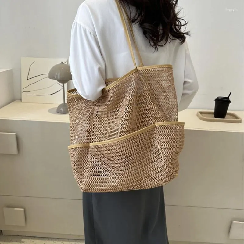 Sacs de courses en maille pour femmes, sac à bandoulière de plage, grande capacité, fourre-tout de voyage pliable, rangement de natation pour dames