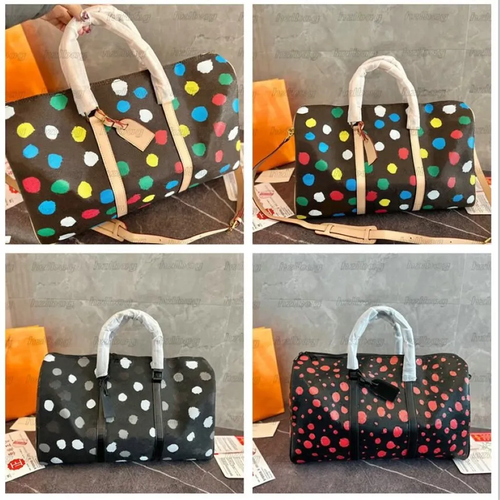 Yayoi Kusama 2023ss Dots Duffel Bag Designer X YK Keepall 45 Torebka 3D Painted Polka Dots Prints Crossbody Duża pojemność248g