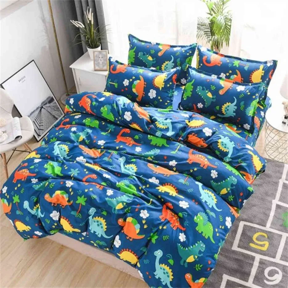 Tecknad dinosaurie barn barn sängkläder set 4 stycken täcke täcke set flicka pojke söt kawaii quilt täcker lakan sängkläder kudde h329l