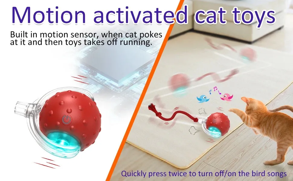 Interactive Motion Sensor Cat Toy Ball with Bird Sounds - Random ...
