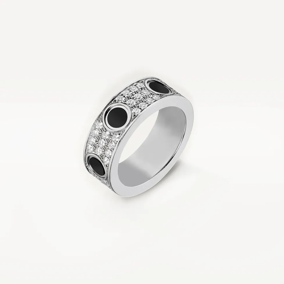 High Edition Black Ceramic Love Rings Wedding Band Women Män Skruv Markering 3 rader Diamond Paled 316L Titanium Steel Designer Jewel2117