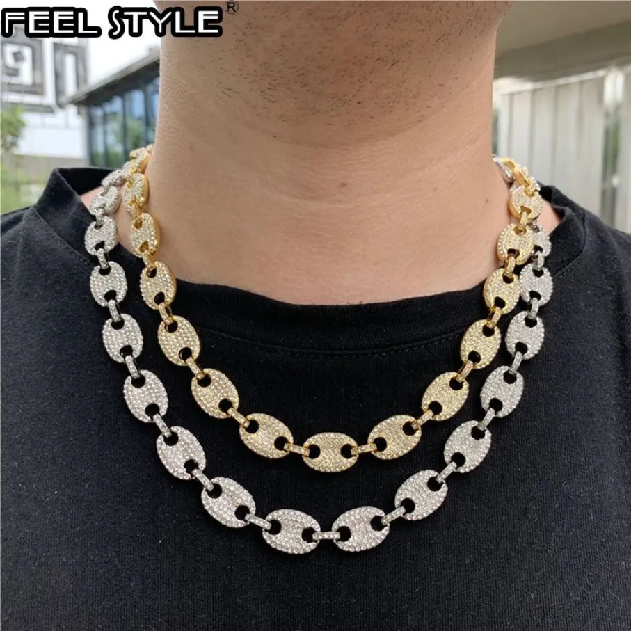 Multicolore café glacé alliage haricot cochon nez strass breloque collier lien chaîne Bling colliers pour hommes HIP HOP bijoux 2997