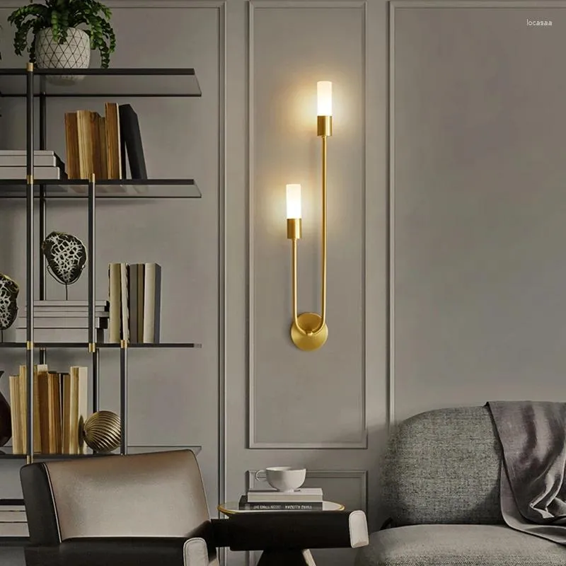 Vägglampa modern gyllene minimalistiska vardagsrum mässing bakgrund led ljus lyx kreativt sovrum el sängbelysning