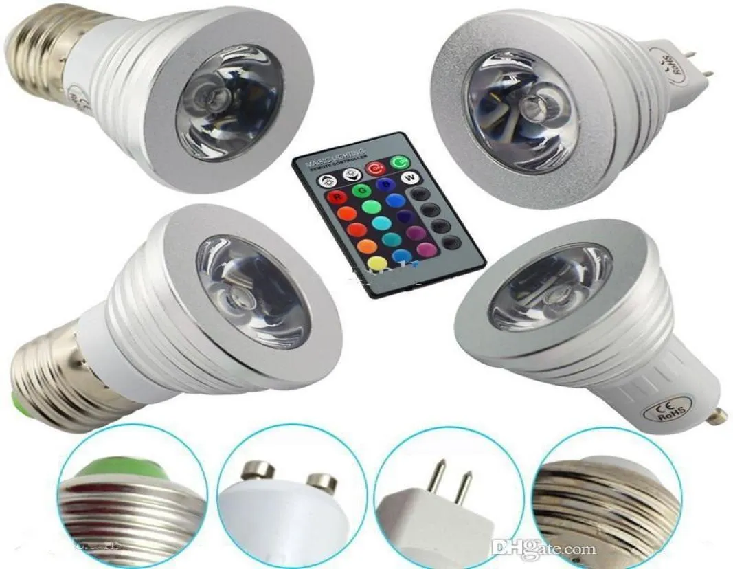 Ampoule LED RGB 3W 16 couleurs changeantes 3W, projecteurs LED RGB, lampe E27 GU10 E14 GU53 avec télécommande à 24 touches 85265V2785315