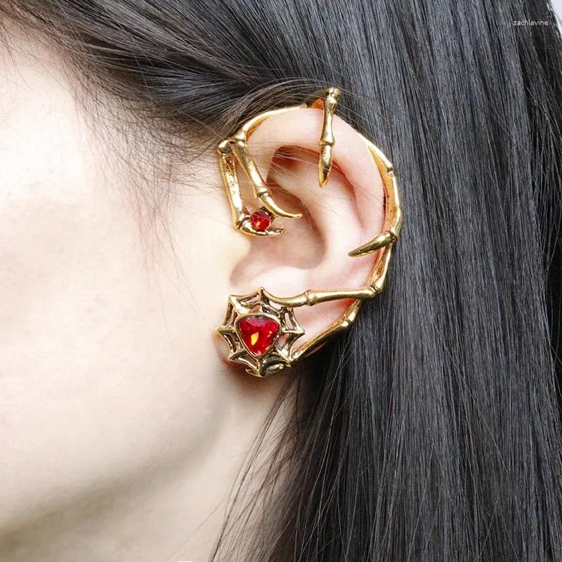 Dangle Earrings 1 Pc Punk Gothic Dragon Hand Red Crystal Ear Cuff For Women One Clips Girl Earcuff Piecering