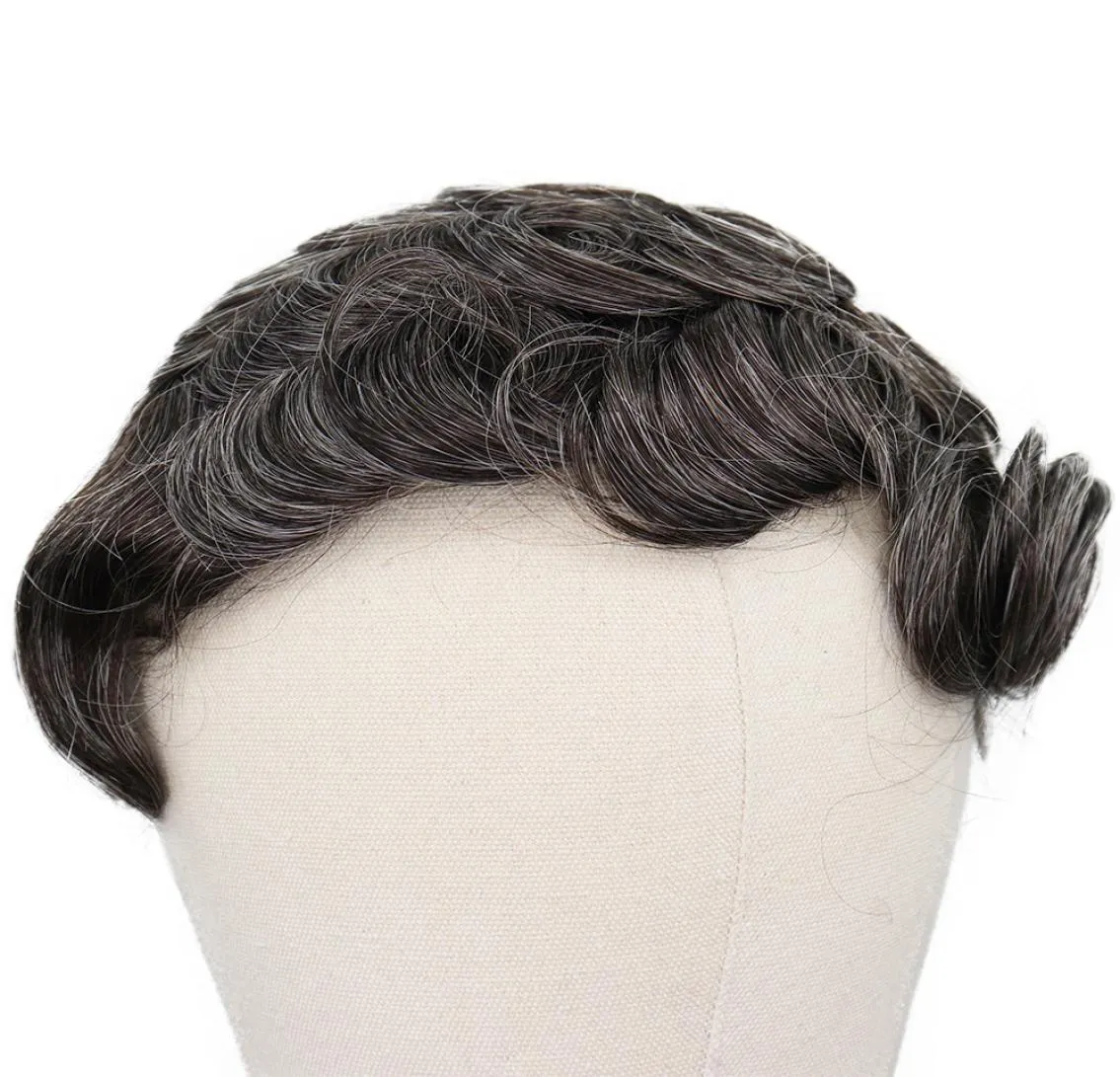 Новейший 40-серый мужской парик из человеческих волос, индийская система замены волос Remy, 6-дюймовый вьющийся парик для мужчин, французская кружевная парик5201752