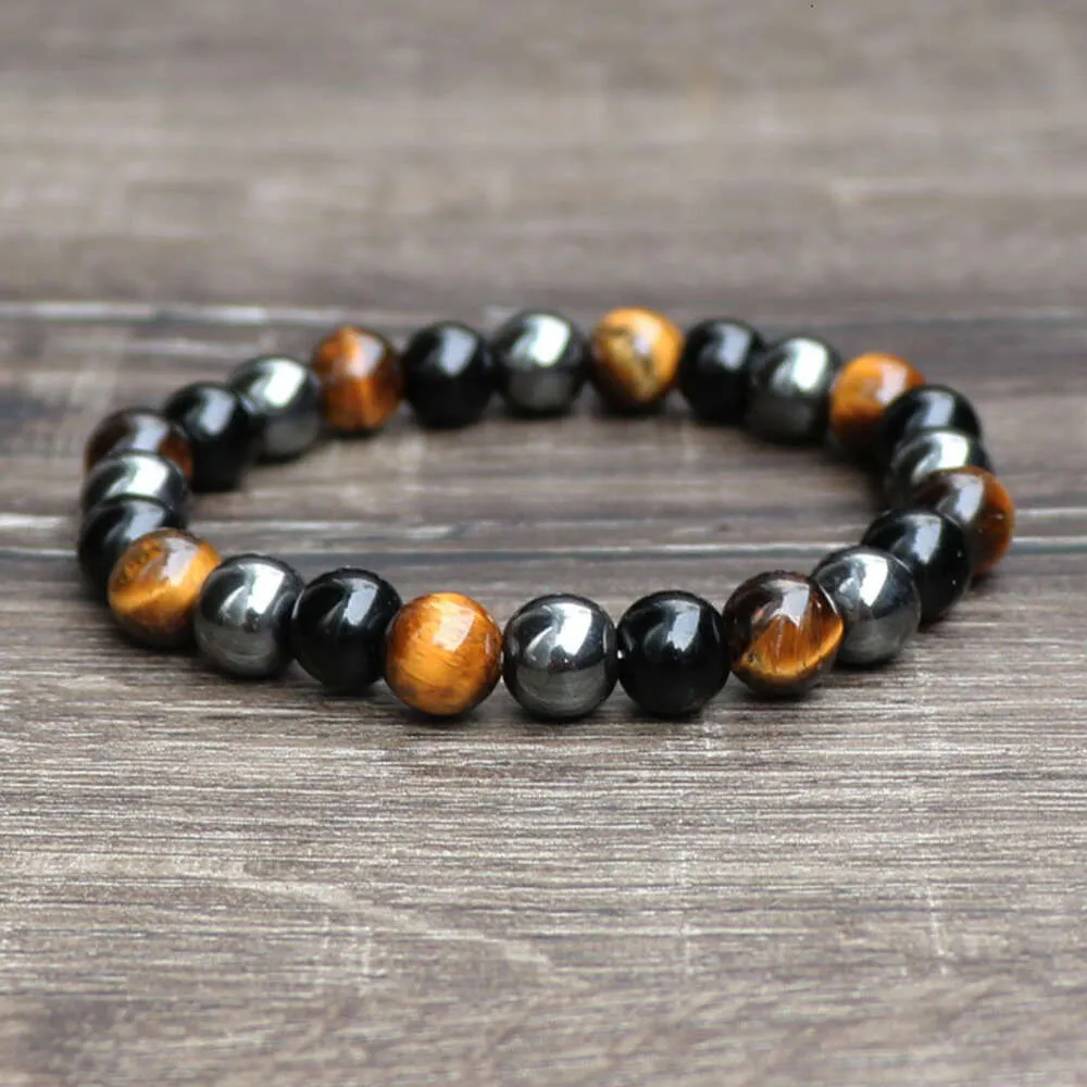 Tiger Eye Gallstone Imitation Black Agate Pärled för män och kvinnor Par Elastiskt reparmband