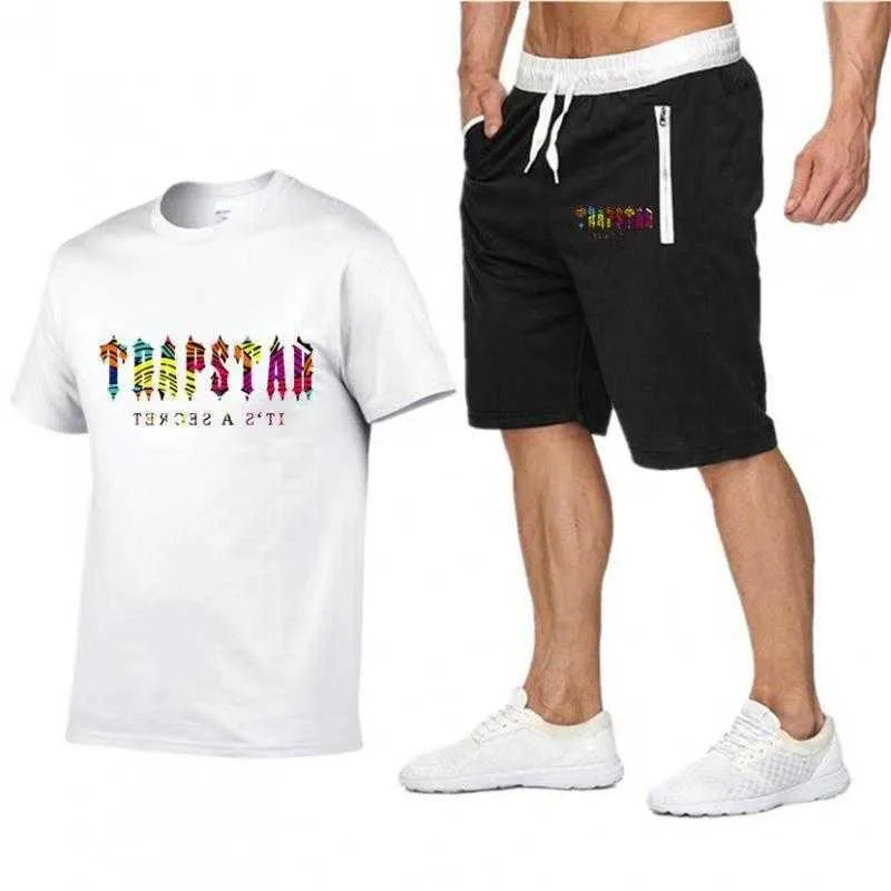 Zomer T-shirt Shorts Set Trapstar Letter Bedrukt Katoen Korte Mouw Heren Casual 2-delig